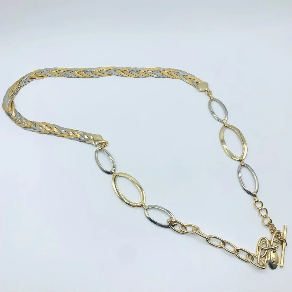Vintage Liz Claiborne Two Tone Chain Belt Gold Silver Braided LC Adjustable